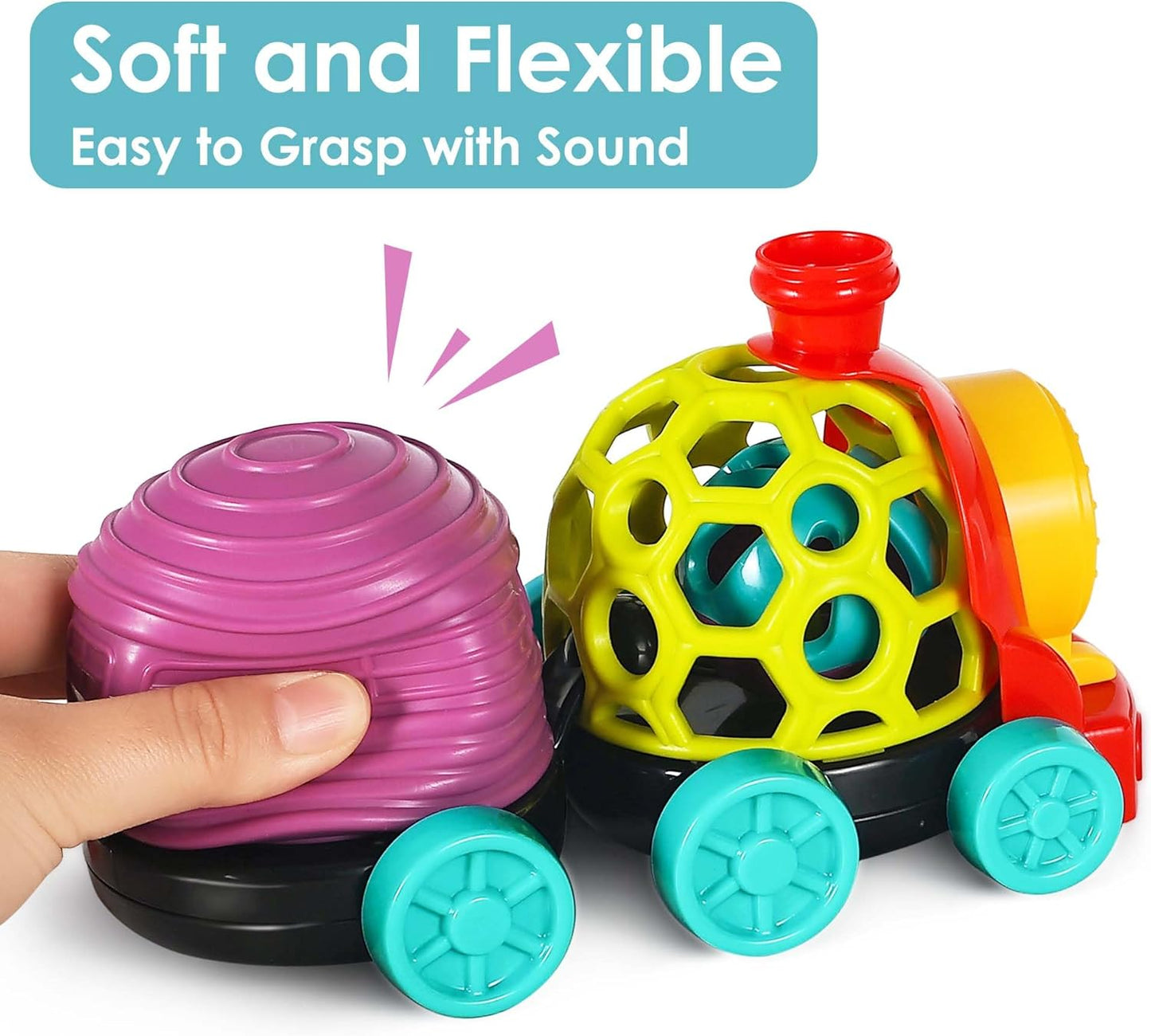 iPlay, iLearn Tren de juguete para bebés, autos suaves para niños de 6 a 12 meses, camión musical Push N Go, sonajero sensorial para niños pequeños, regalo de cumpleaños de bebés de 7, 8, 9, 10, 11,