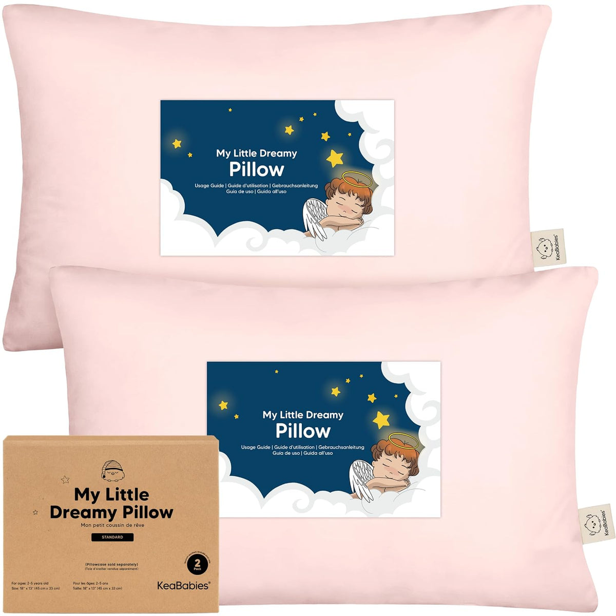 KeaBabies Paquete de 2 almohadas para niños de 2 años a 5,13 x 18 p...