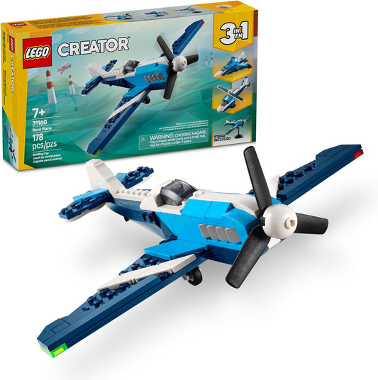 LEGO Creator 3 en 1 Avión de Carrera de Aviones Juguete - Juguete de Construcción con 3 Opciones de Construcción, Avión, Avión de Caza o Helicóptero - Idea de Regalo para Niños, Niños y Niñas, Edades