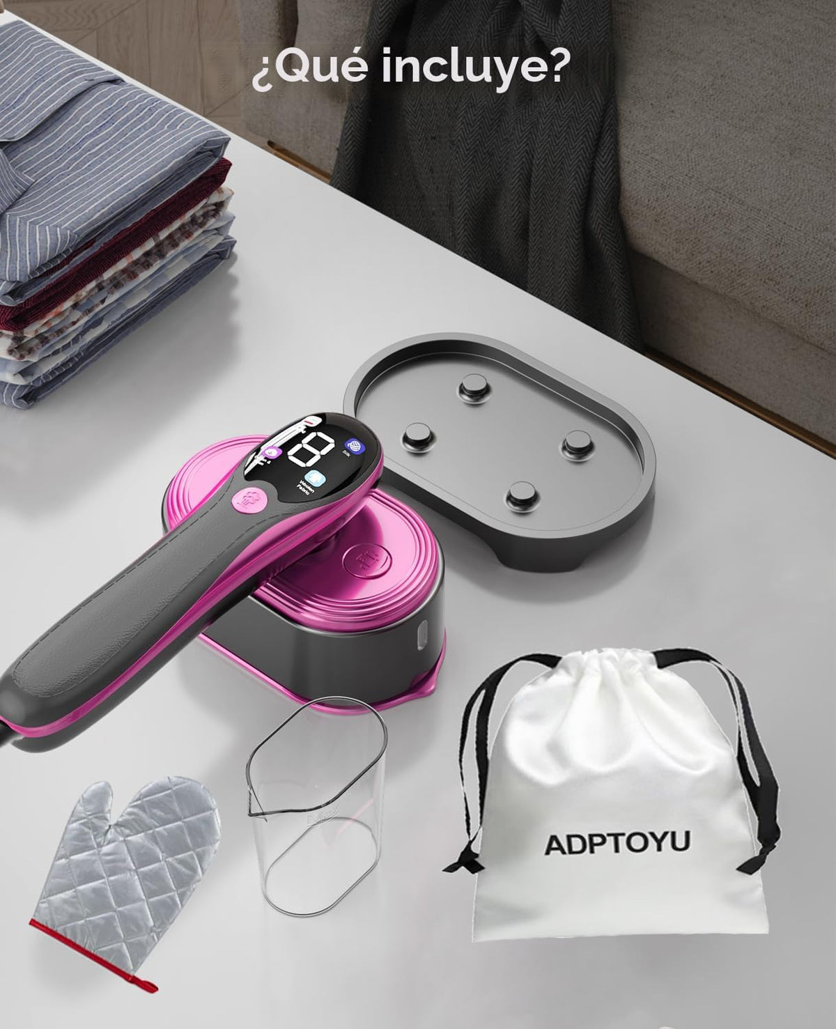 ADPTOYU Vaporizador y plancha 2 en 1 para ropa, vaporizador portáti...