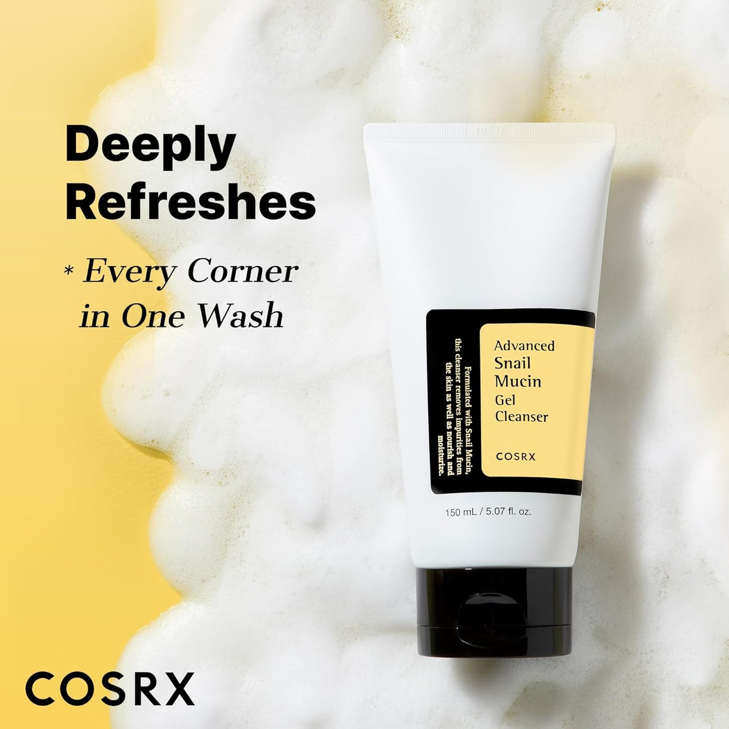 COSRX Advanced Snail Mucin Gel Cleanser, 5.07 fl oz / 5.1 fl oz, rico gel de limpieza profunda diaria para piel seca y sensible, cuidado de la piel coreano, no probado en animales, sin parabenos