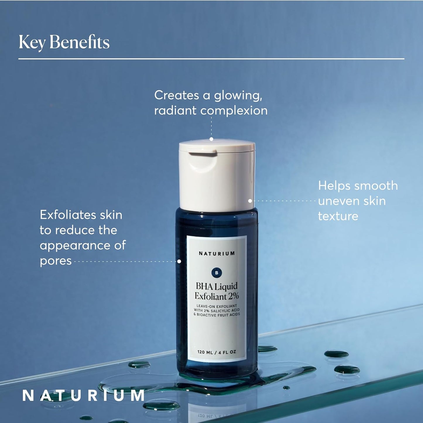 Naturium BHA Exfoliante Líquido 2%, Tratamiento Exfoliante de Poros Leave-on para Rostro y Cuidado de la Piel, con Ácido Salicílico y Ácidos de Frutas Bioactivos, El Empaque Puede Variar, 4 oz