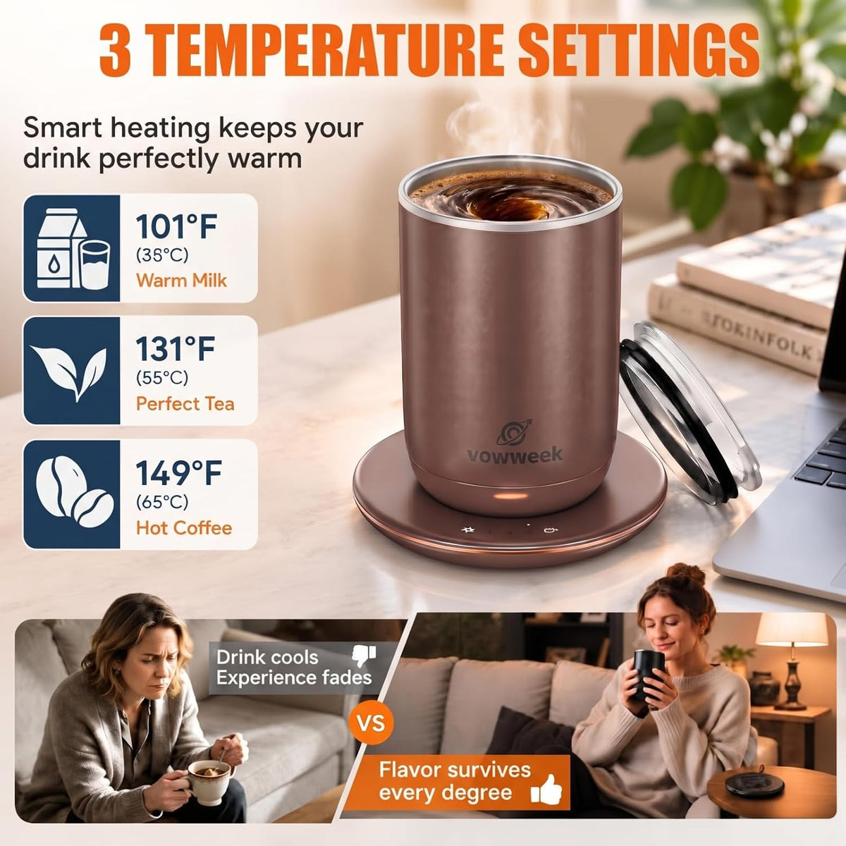 Taza de café con agitación automática, taza calentada de 10 oz con...