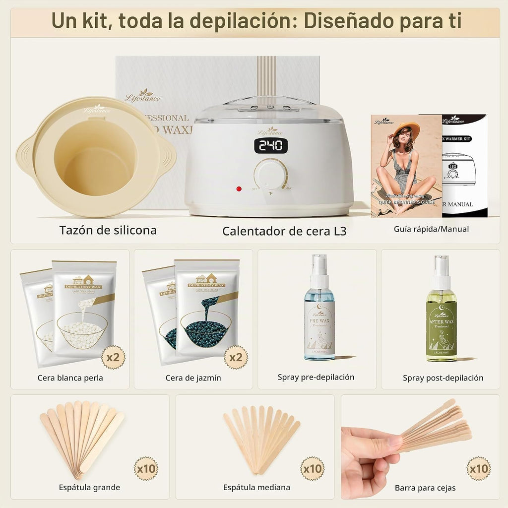 Lifestance L3 Kit de depilación para mujeres y hombres, blanco, oll...