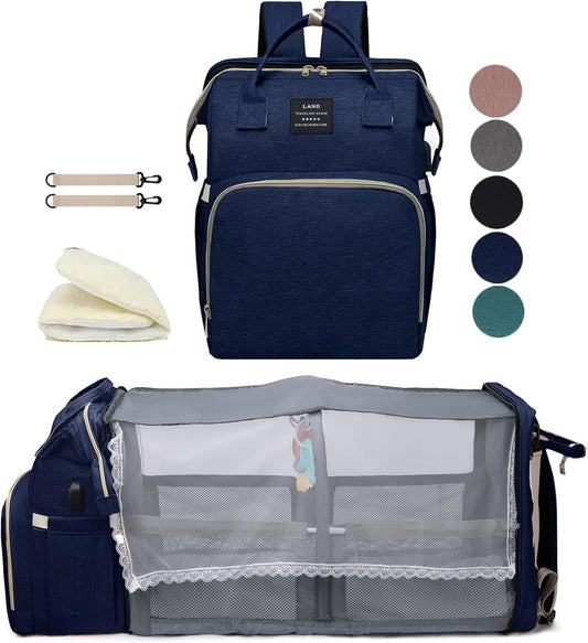 Mochila de pañales azul para mamá: bolsas de bebé grandes con cambi...