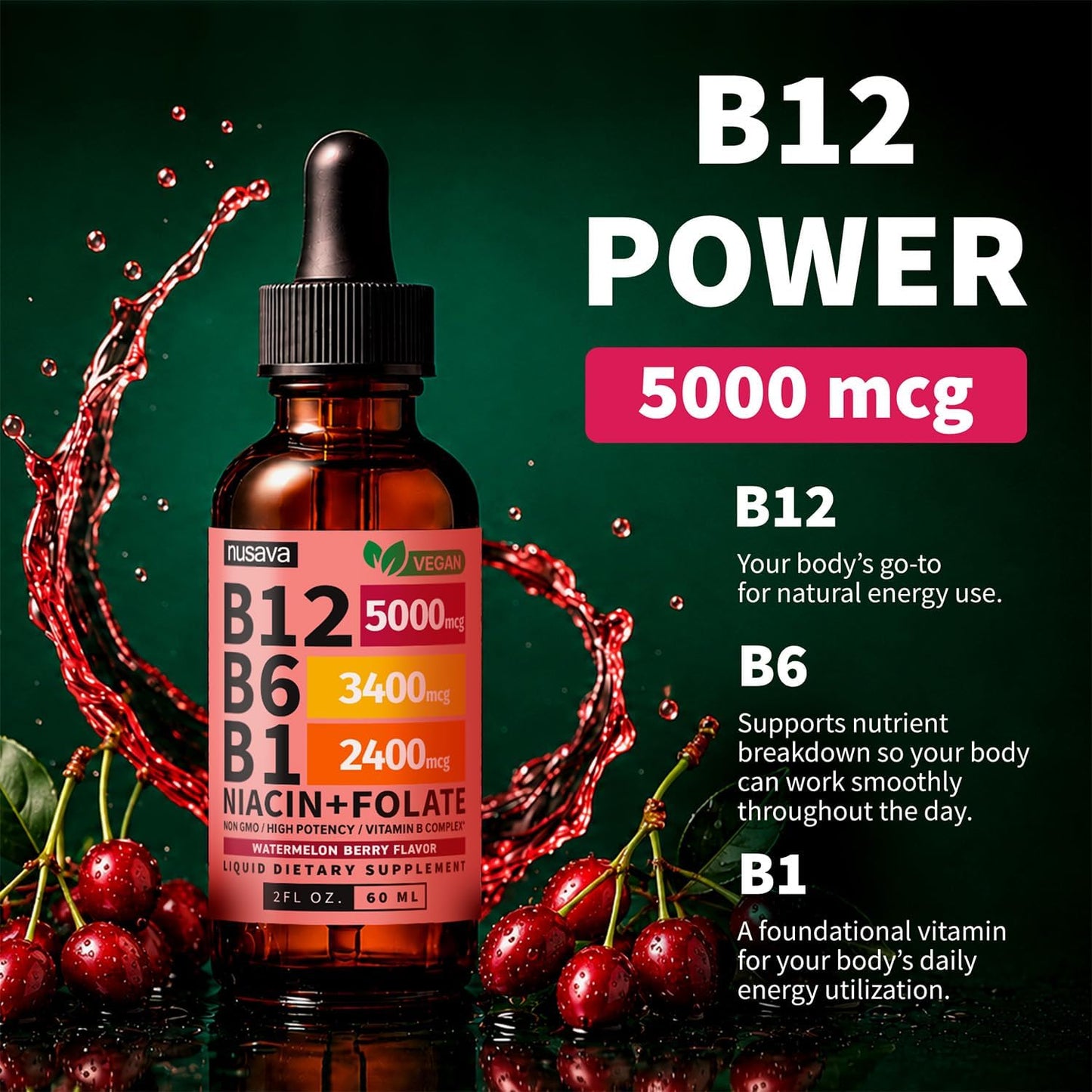 (Paquete de 2) Gotas líquidas de vitamina B12 y B6, complejo de vit...