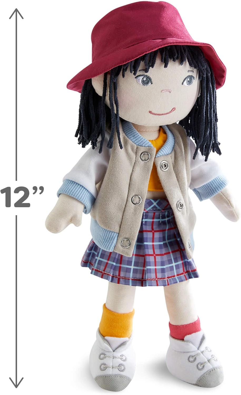 HABA Muñeca Yuki suave de 12 pulgadas con pelo negro, cara bordada,...