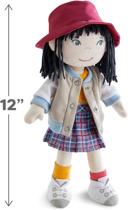 HABA Muñeca Yuki suave de 12 pulgadas con pelo negro, cara bordada,...