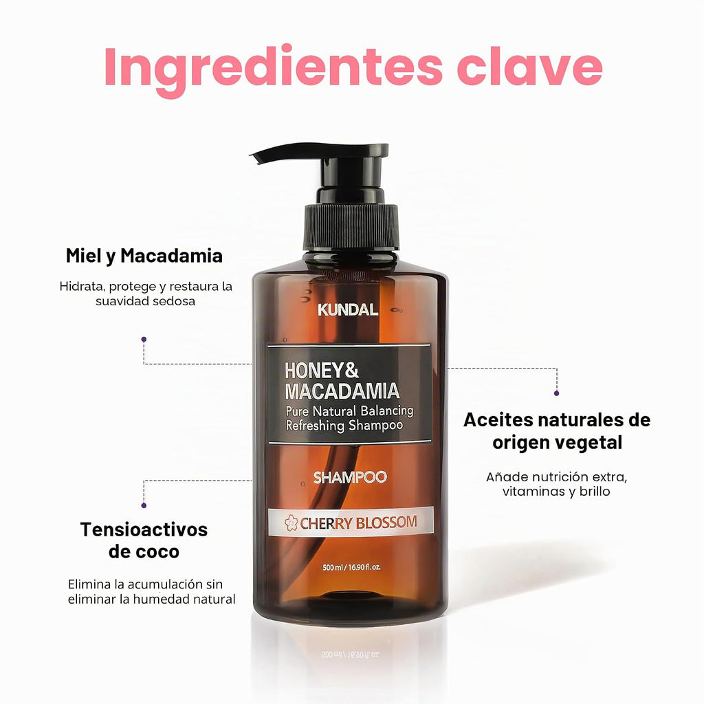 KUNDAL Miel y macadamia \/ flor de cerezo, cuidado natural del cabe...