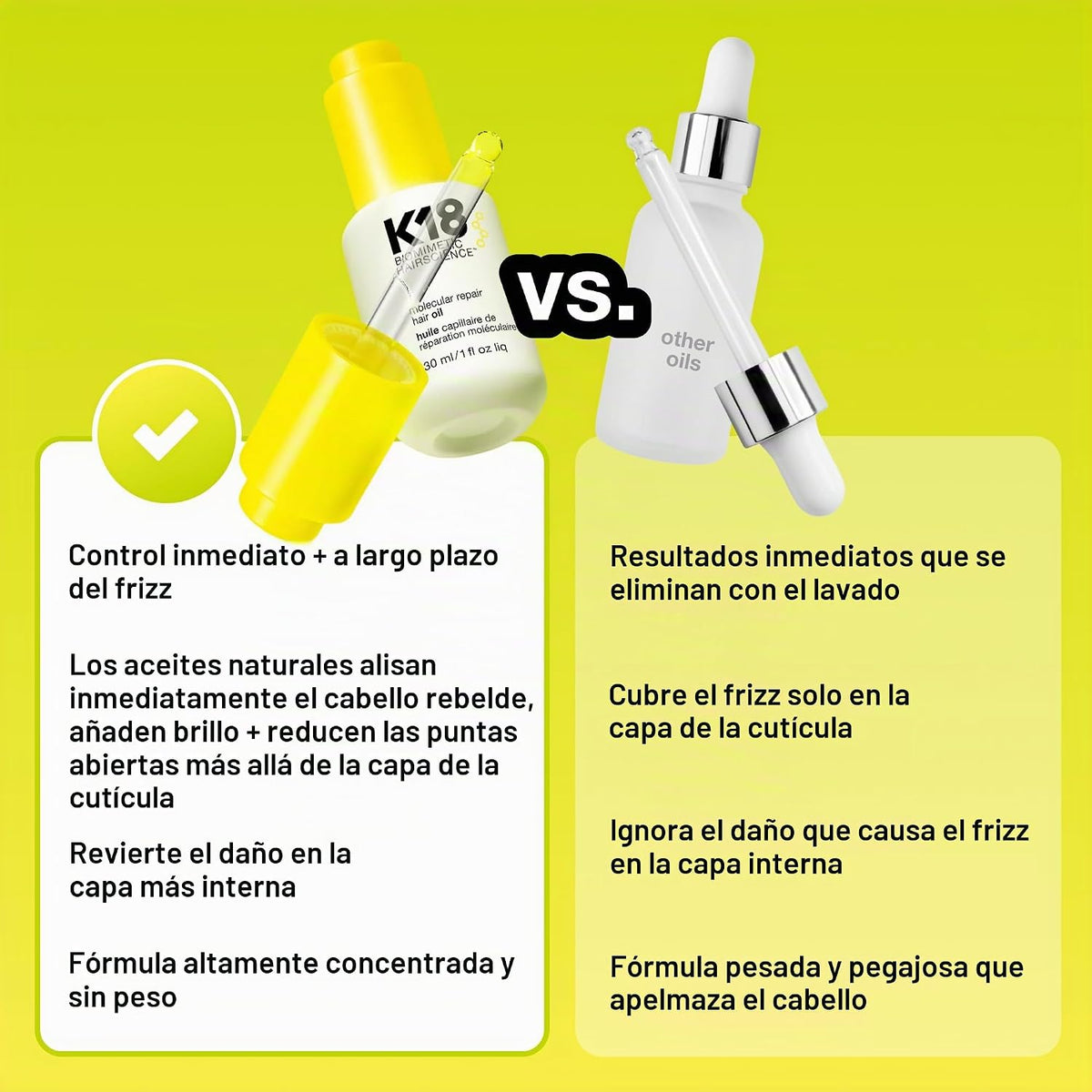 Aceite capilar reparador molecular K18, aceite ingrávido para un ca...