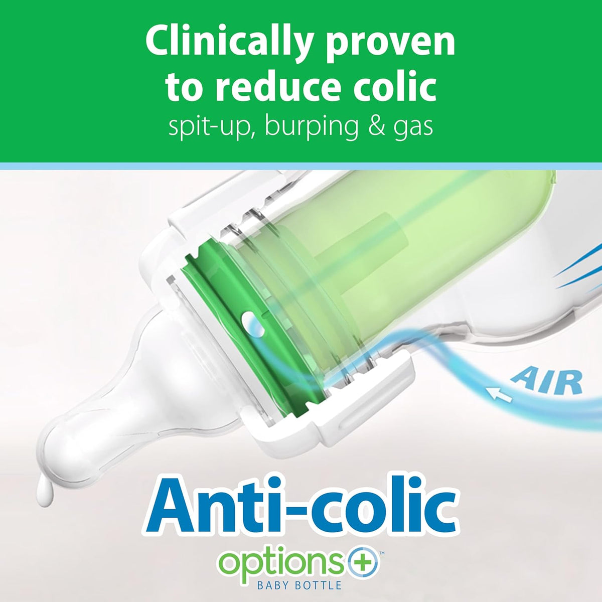 Dr. Brown's Anti-Colic Options+ - Biberón de vidrio estrecho co...