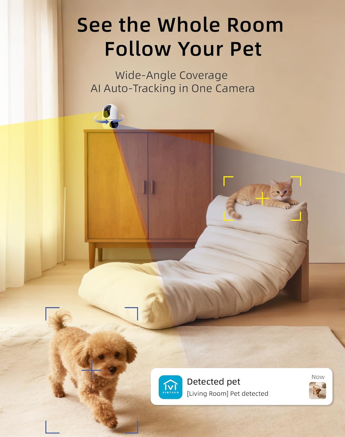 VIRTAVO Cámara para mascotas para interiores para perros y gatos, m...