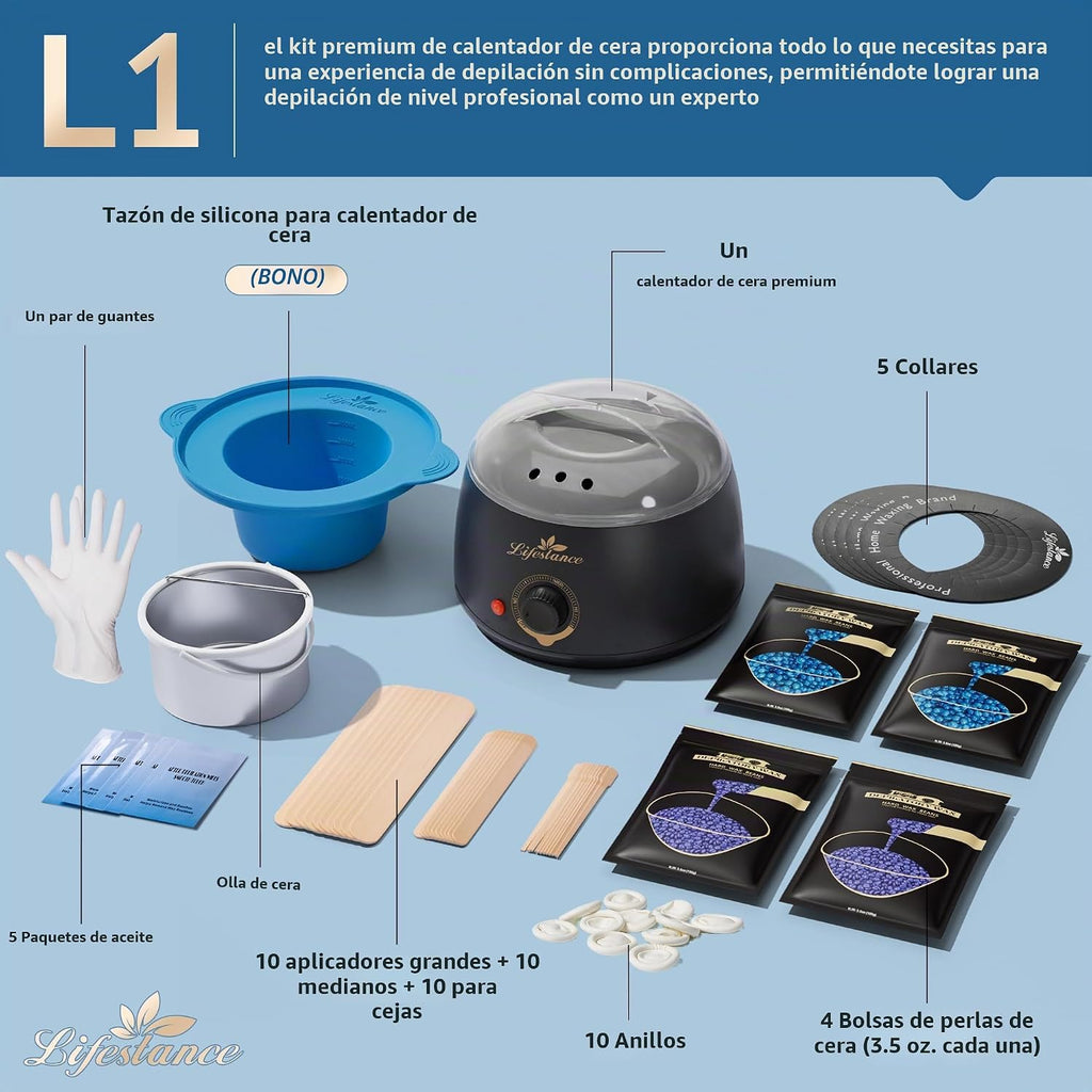 Lifestance Kit completo de depilación para el hogar, calentador de...