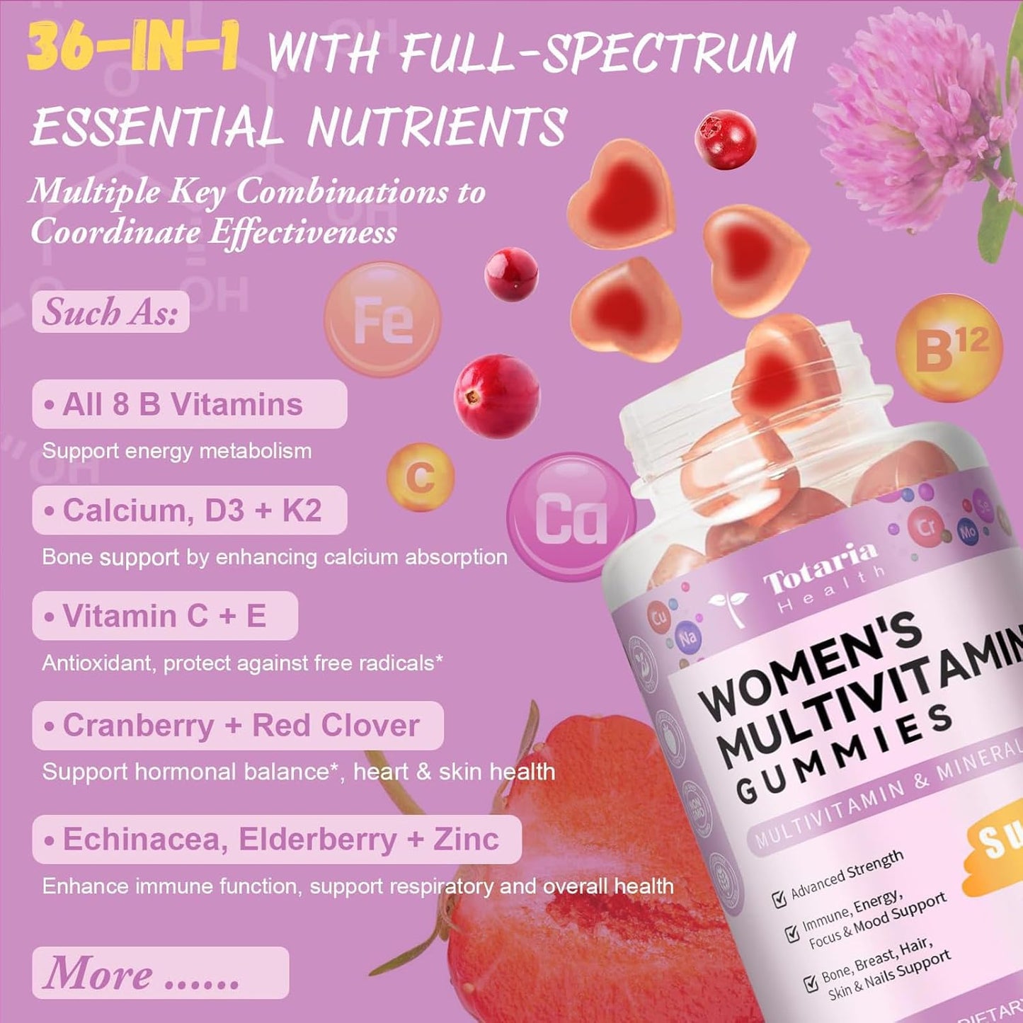 Totaria Gomitas multivitamínicas sin azúcar para mujeres mayores de...