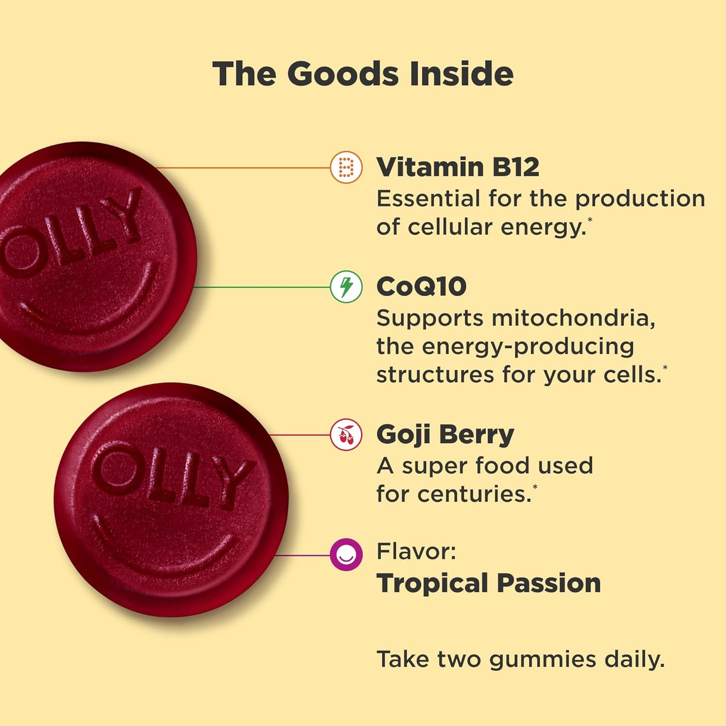 OLLY Daily Energy Gummy, producción de energía celular sin cafeína,...