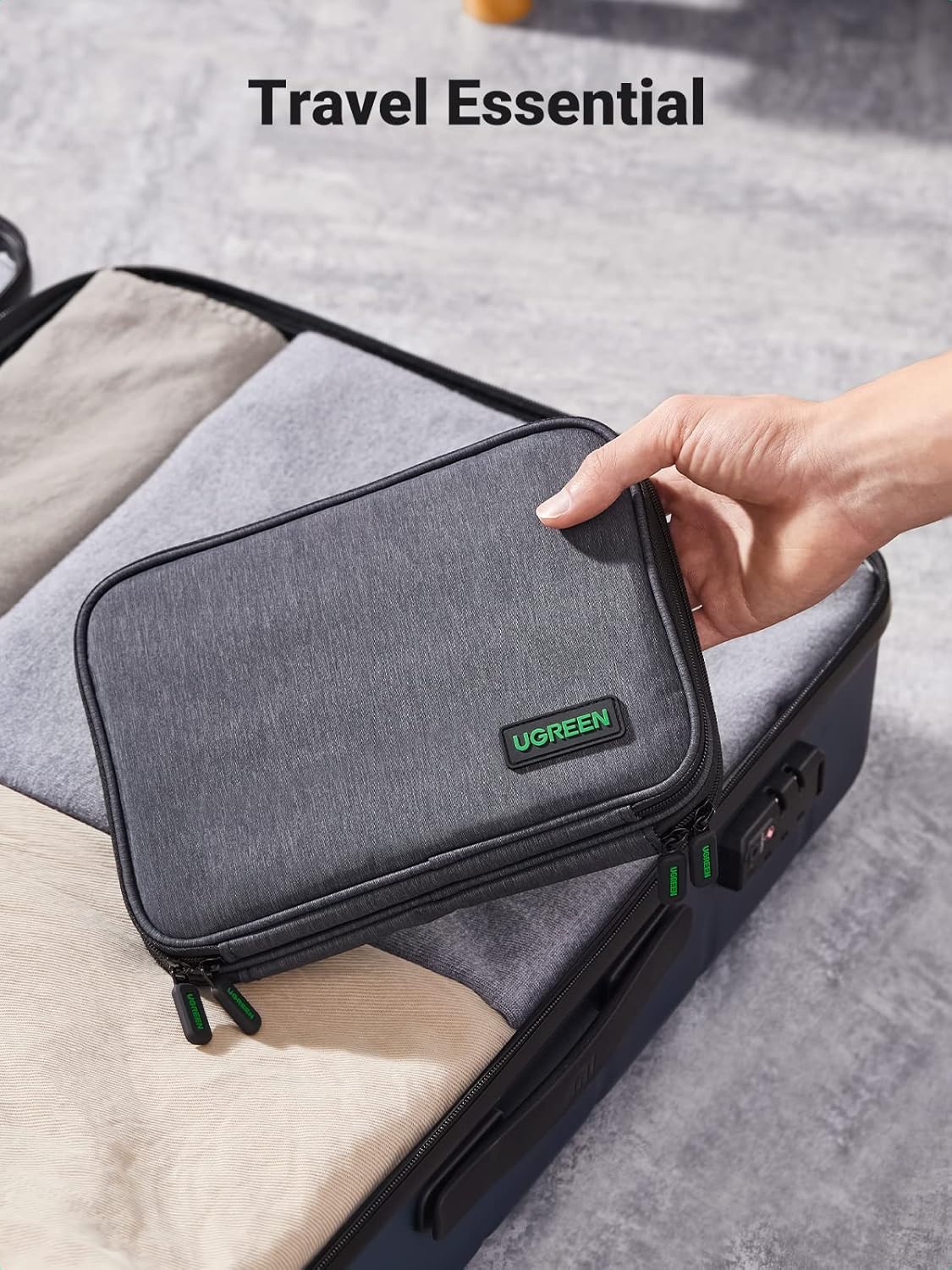 UGREEN Organizador Electrónico de Viaje, Bolsa Organizadora de Cables de Viaje para Cables de Datos, Cargador USB C, Tarjeta SD, Disco Duro, Cable de Carga, Ratón, Banco de Energía, Teléfono, Enchufe