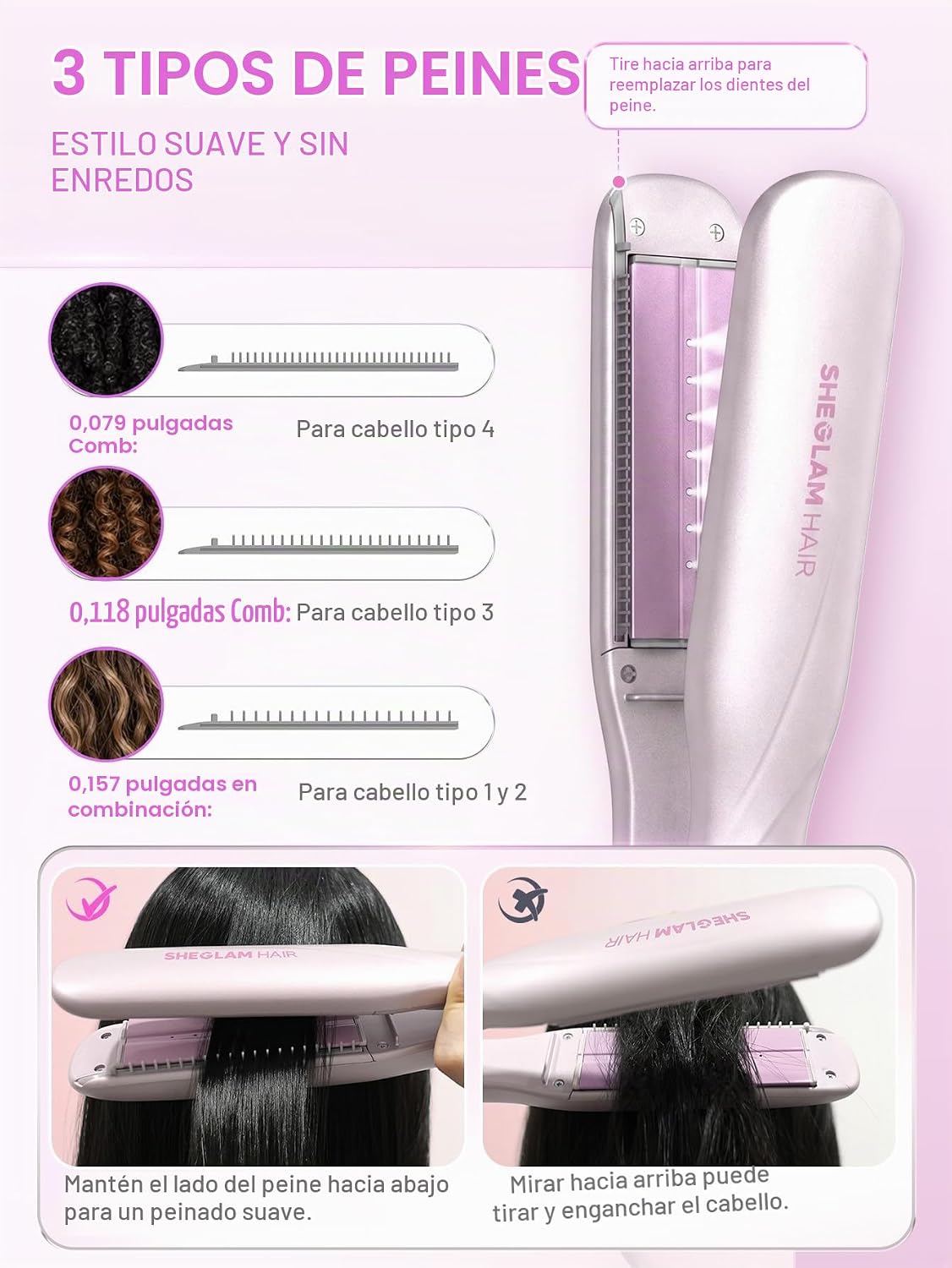 SHEGLAM Plancha de vapor Plancha de pelo Plancha Plancha de Cerámic...