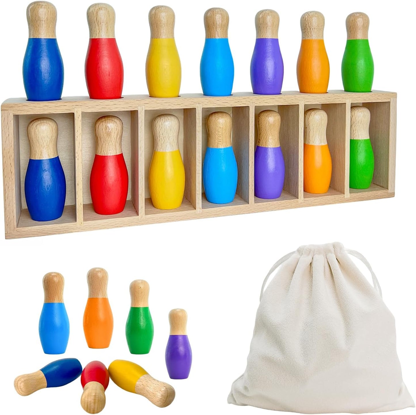 pamexin Juegos familiares para niños, juego de bolos de madera a ju...