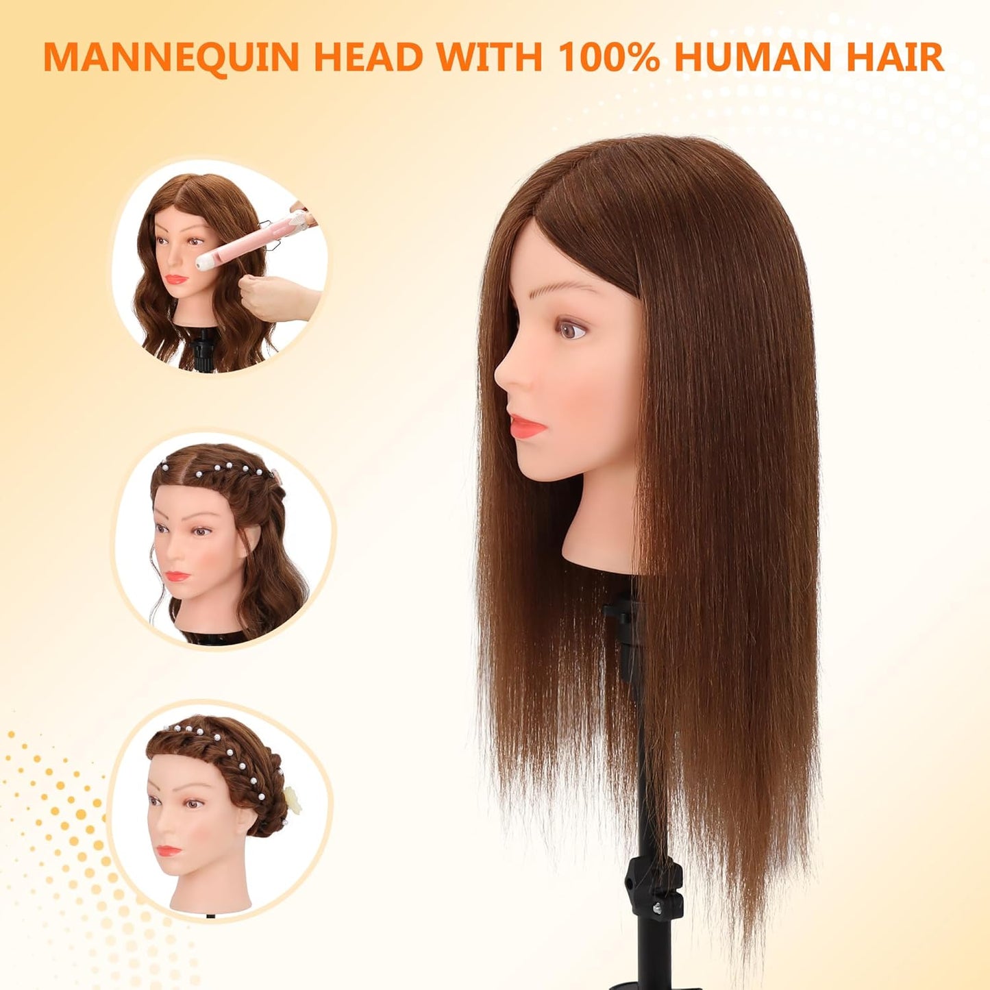 Cabeza de maniquí con 100% cabello humano real para entrenamiento e...