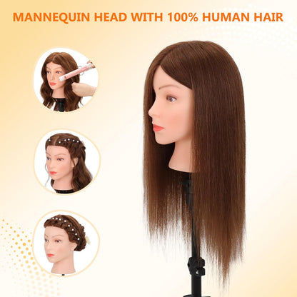 Cabeza de maniquí con 100% cabello humano real para entrenamiento e...