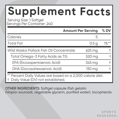 Sports Research® Aceite de pescado Omega-3 AlaskOmega Mini Geles 62...