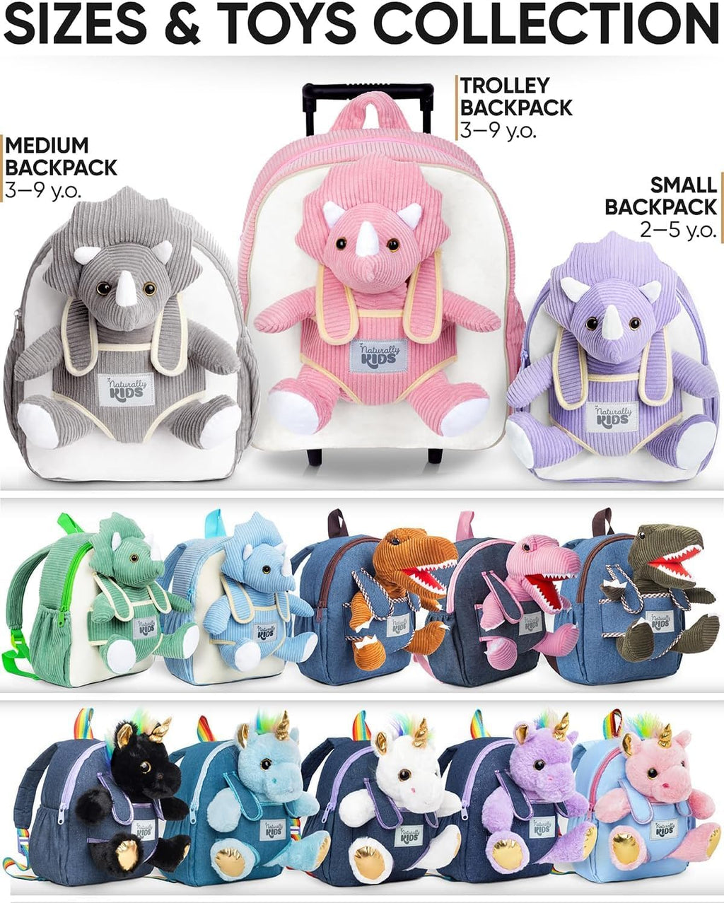 Naturally KIDS Mochila para niños pequeños con juguete Triceratops...
