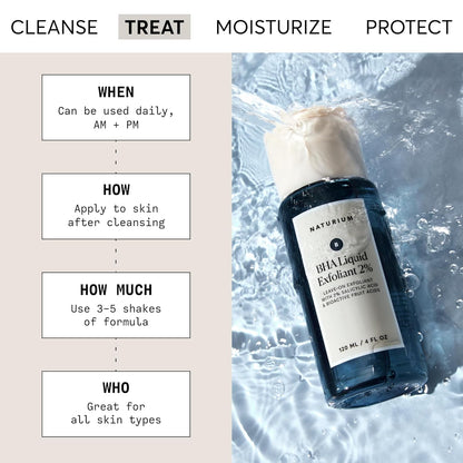 Naturium BHA Exfoliante Líquido 2%, Tratamiento Exfoliante de Poros Leave-on para Rostro y Cuidado de la Piel, con Ácido Salicílico y Ácidos de Frutas Bioactivos, El Empaque Puede Variar, 4 oz
