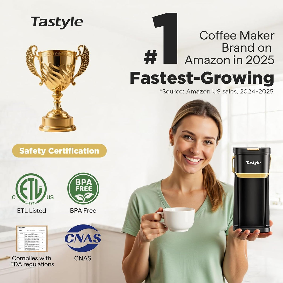 Tastyle Cafetera de Una Sola Porción de Una Taza, para Cápsulas K y...