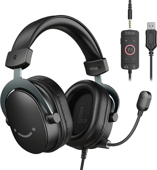 FIFINE Auriculares para juegos con cable, auriculares USB con sonid...