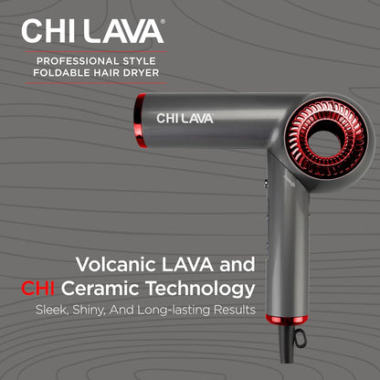 CHI Secador de pelo con motor sin escobillas de lava, diseño plegable, secado más rápido, silencioso, reduce el encrespamiento y mejora el brillo, ajustes de calor y velocidad personalizables