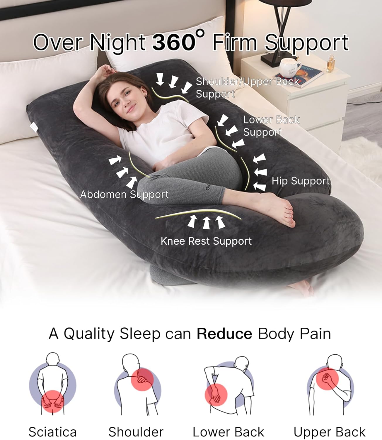 ALLOPERA Almohada de embarazo de 57 pulgadas para dormir, almohada...