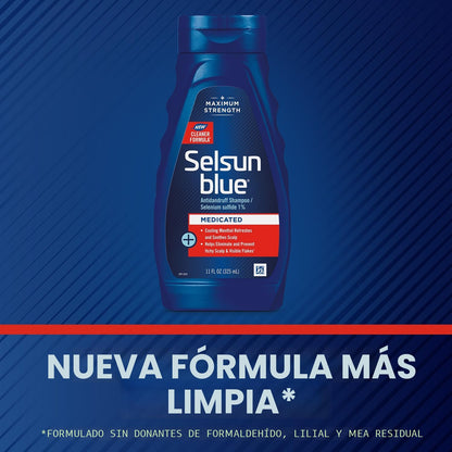 Champú Selsun Azul Medicado Máxima fuerza anti caspa, 11 onzas