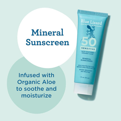 Blue Lizard Sensitive Mineral SPF 50 Loción de protección solar, 10...