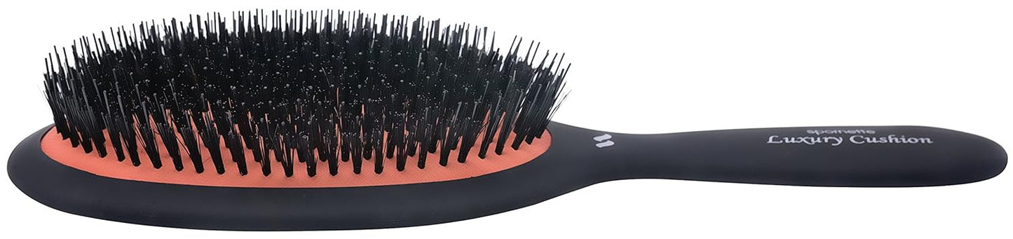 Spornette Cepillo de pelo ovalado de jabalí y cerdas de nailon de lujo grande (#LX-1) con un mango antideslizante de satén suave, ideal para peinar, alisar todo tipo de cabello, pelucas y extensiones