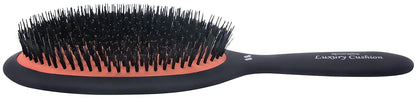 Spornette Cepillo de pelo ovalado de jabalí y cerdas de nailon de lujo grande (#LX-1) con un mango antideslizante de satén suave, ideal para peinar, alisar todo tipo de cabello, pelucas y extensiones