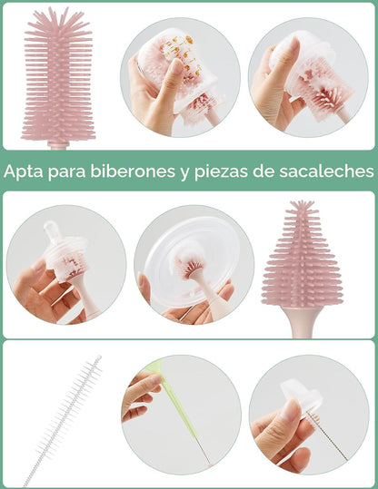 Momcozy Kit de Cepillos para Biberón, Diseño Innovador de Presionar...