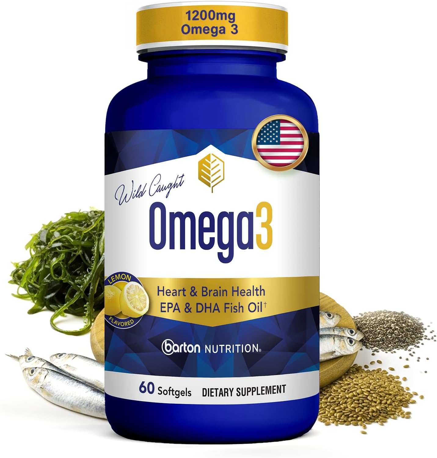 Suplementos de aceite de pescado Omega 3 para mujeres y hombres, 12...