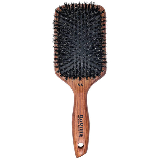 Spornette Deville Cushion Paddle Brush - Cepillo de cerdas de jabalí con mango de madera, para alisar, alisar, desenredar, peinar y cepillar para mujeres, hombres y niños, todo tipo de cabello
