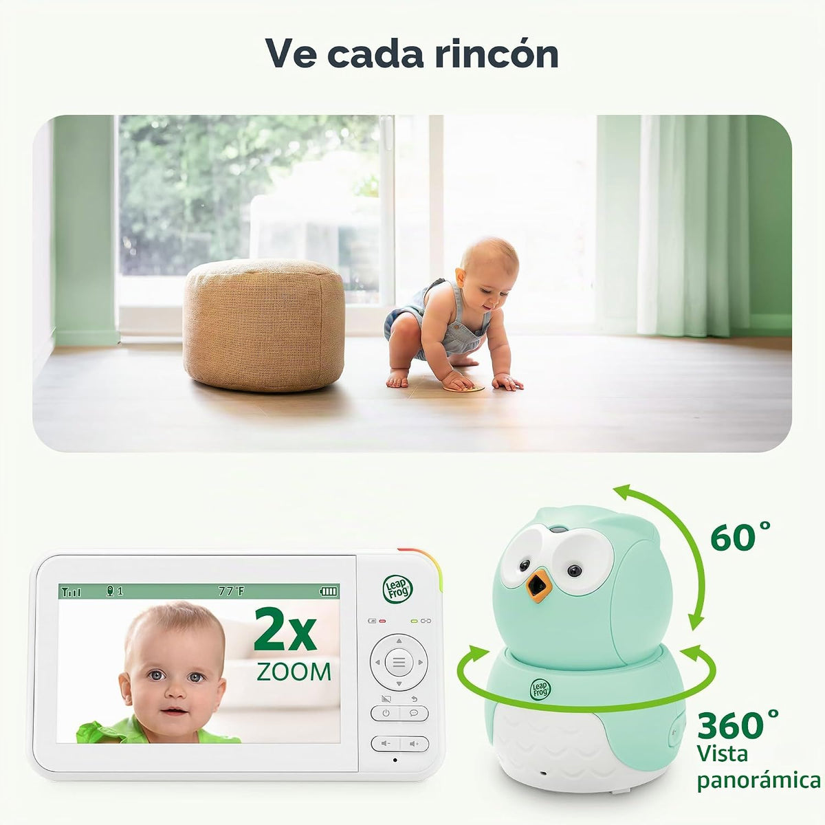 LeapFrog Cámara de monitor de bebé sin WiFi y audio LeapView Twoo,...