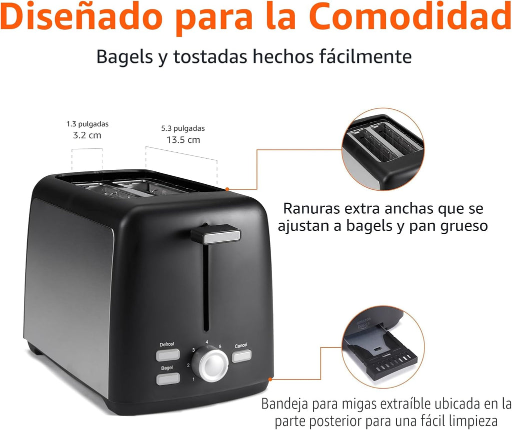 Amazon Basics Tostadora de 2 rebanadas, ranuras extra anchas para b...
