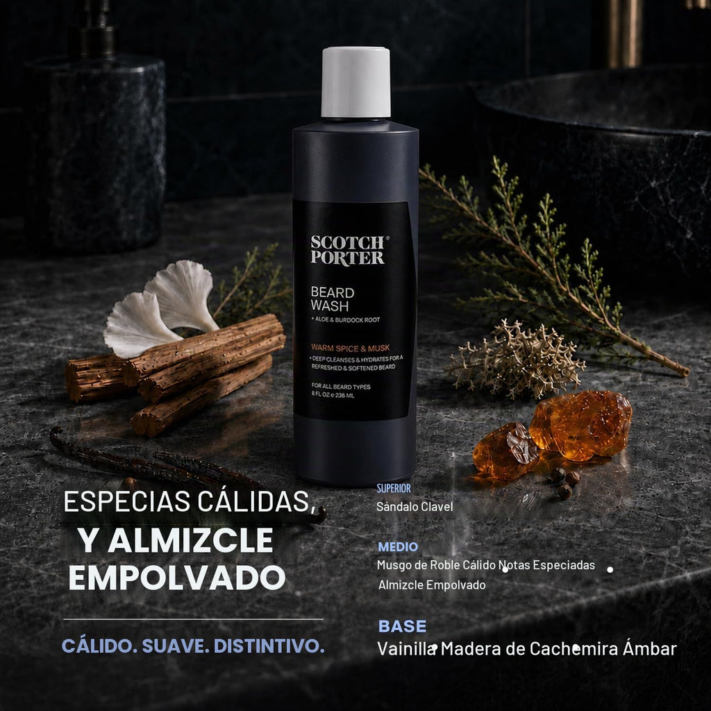 Champú hidratante para lavado de barba Scotch Porter, especias cáli...