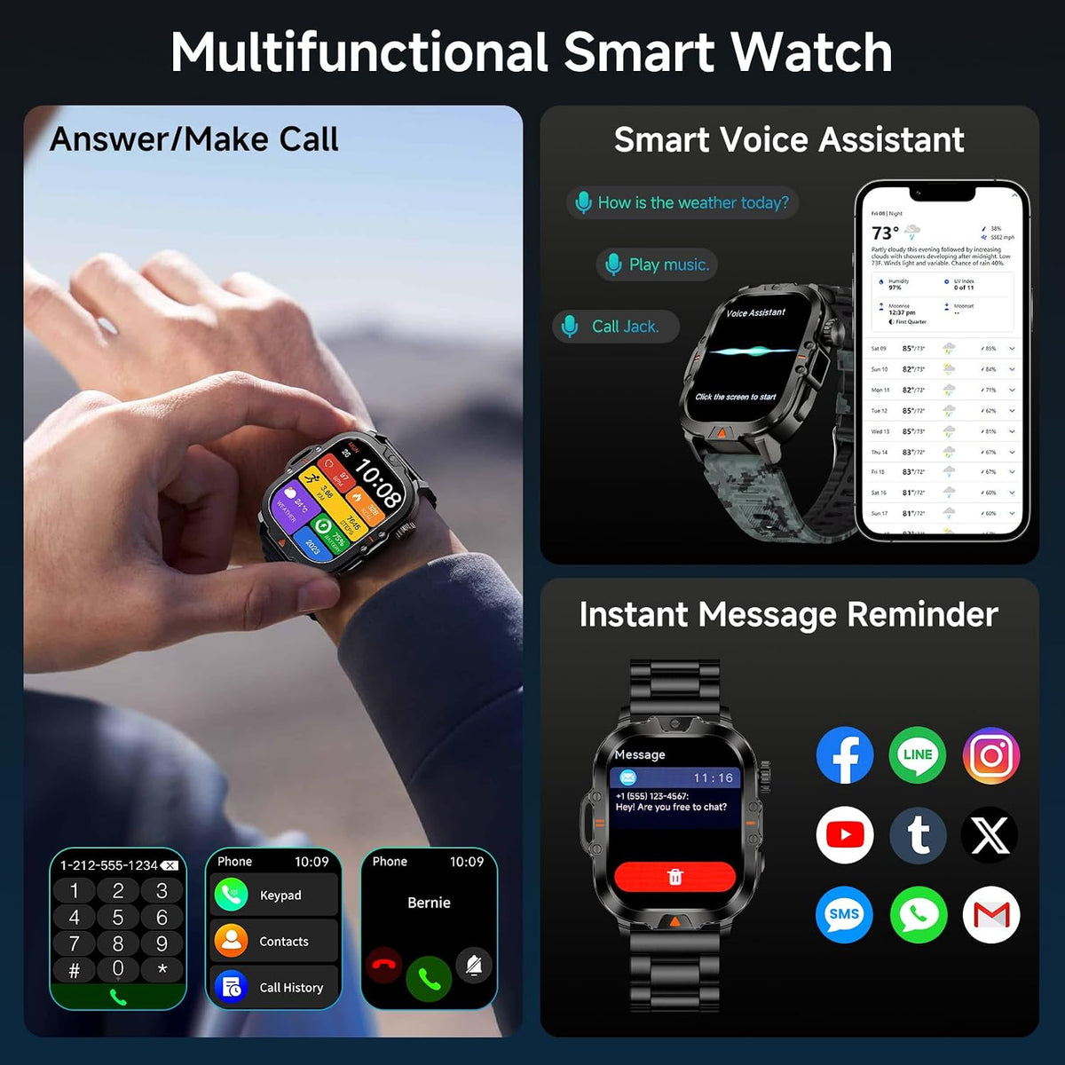BRUBOSES Reloj inteligente para hombre militar Contestar\/Hacer lla...