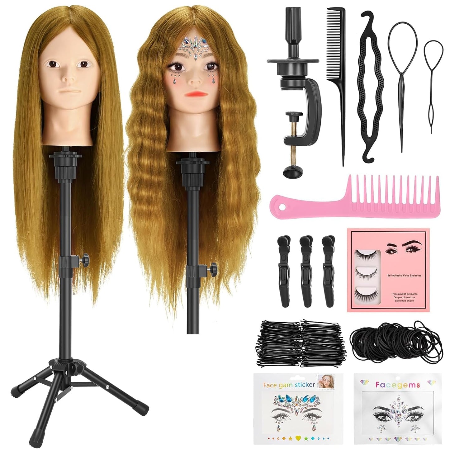 Cabeza de maniquí de 23 pulgadas, cabeza de maniquí de cabello 90%...