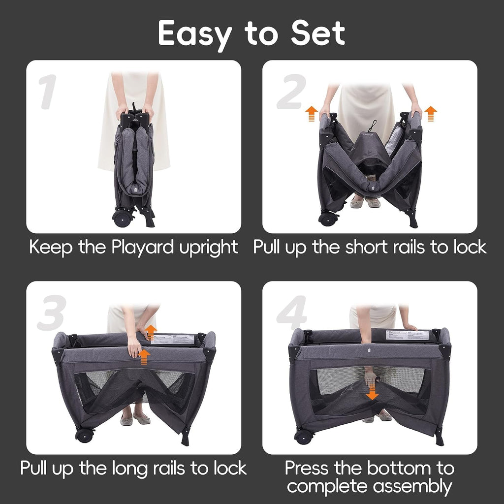 Pamo Babe Pack and Play 4 en 1 - Corral para bebés con moisés y cam...