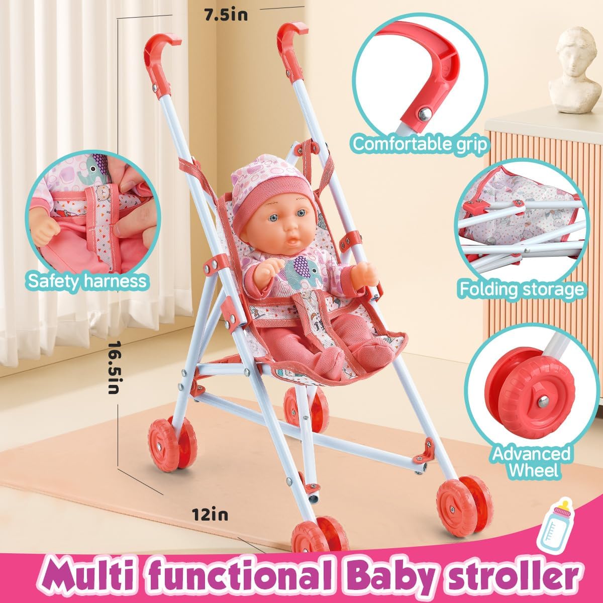 Juego de accesorios para cuna y cochecito de bebé con muñeca de beb...