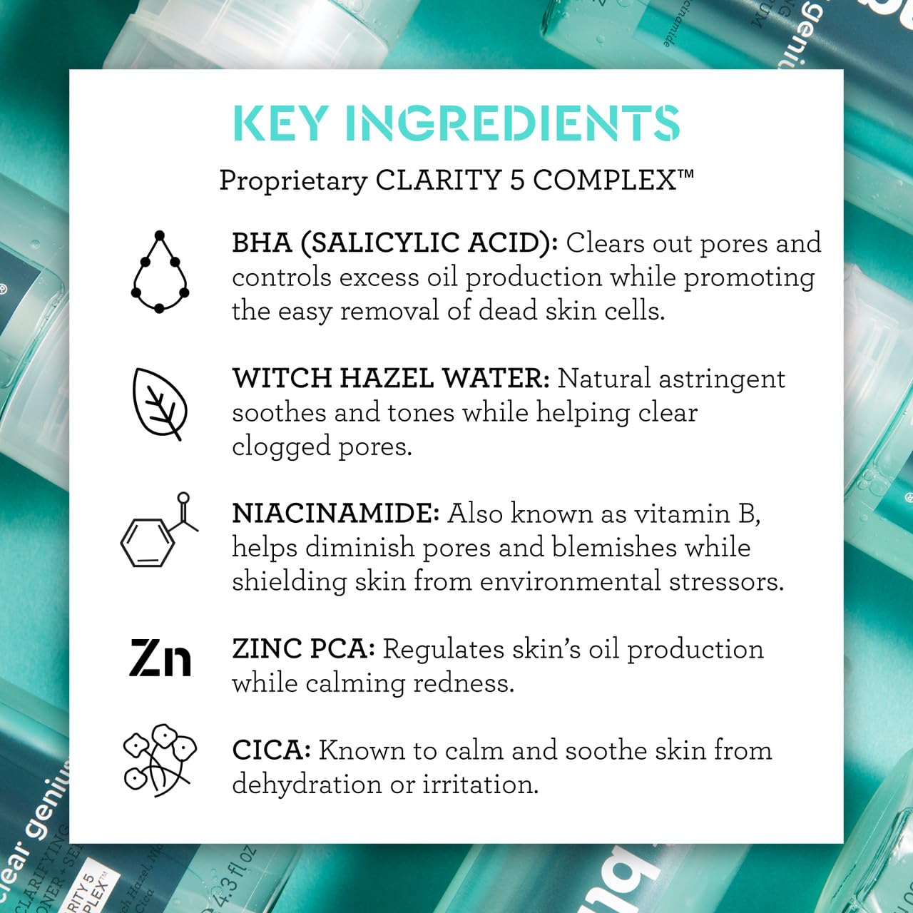 Bliss Clear Genius Tónico + Suero Clarificante - 127 ml - Purifica los poros, tonifica, calma y aclara la piel - Ácido salicílico, Niacinamida y Hamamelis - Limpio, libre de parabenos - Vegano y sin