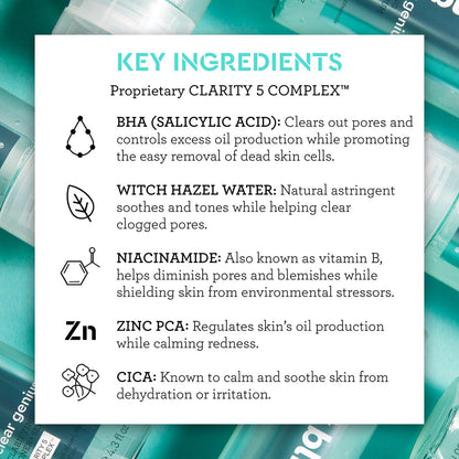 Bliss Clear Genius Tónico + Suero Clarificante - 127 ml - Purifica los poros, tonifica, calma y aclara la piel - Ácido salicílico, Niacinamida y Hamamelis - Limpio, libre de parabenos - Vegano y sin