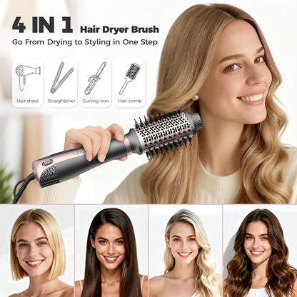 CONFU Cepillo secador de pelo, herramientas de peinado 4 en 1, secador de pelo y estilizador voluminizador con soplado antiencrespamiento de iones negativos, cepillo de aire caliente para secar
