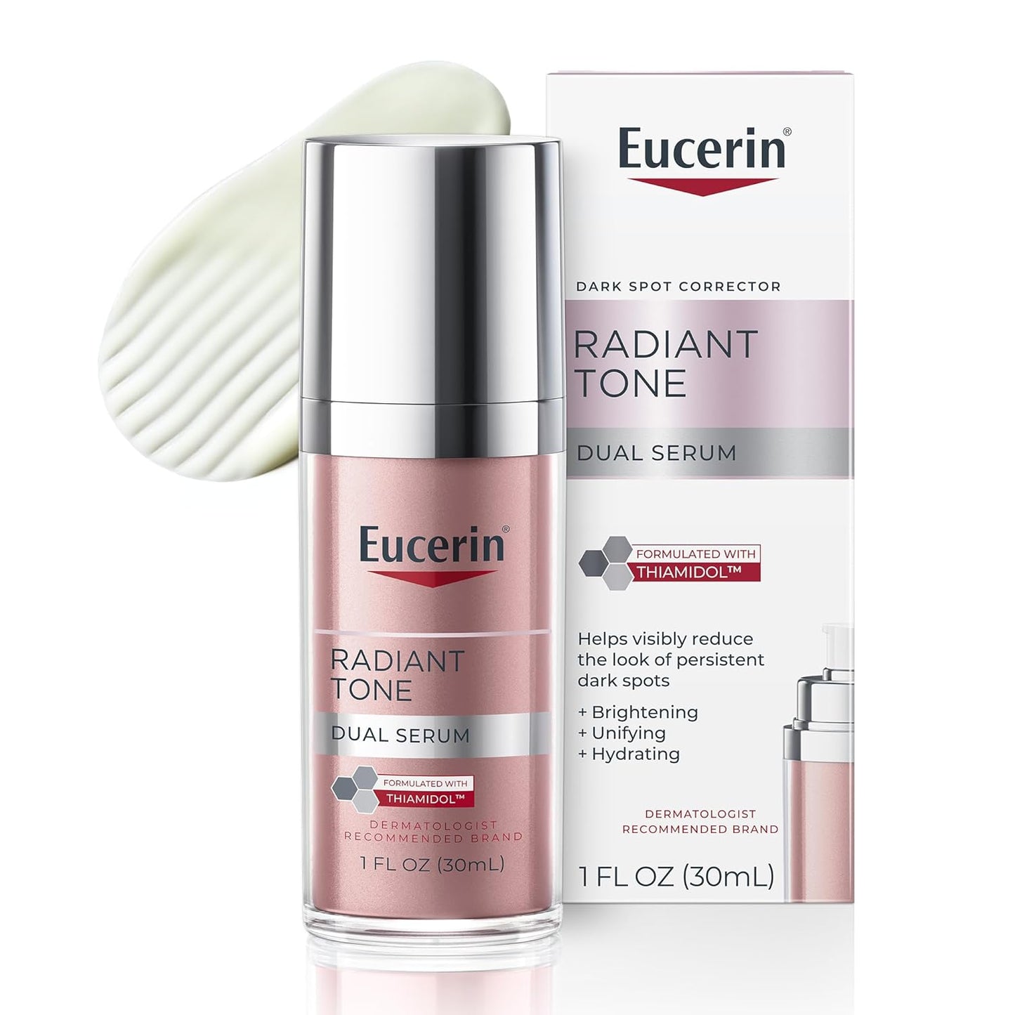 Eucerin Radiant Tone - Suero dual corrector de manchas oscuras, suero de manchas oscuras con tiamidol y ácido hialurónico, ayuda a reducir visiblemente el aspecto de manchas oscuras persistentes, botella de 1 onza líquida