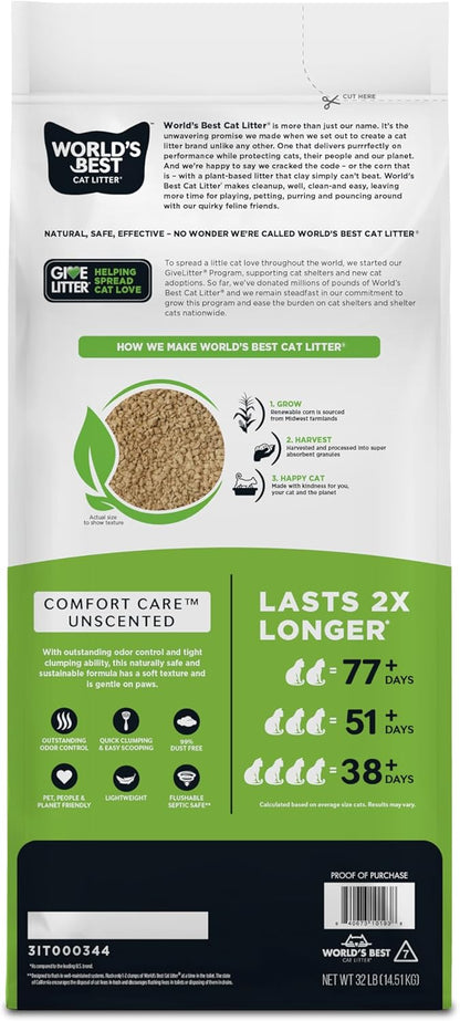 WORLD'S BEST CAT LITTER Comfort Care sin perfume, 32 libras, in...